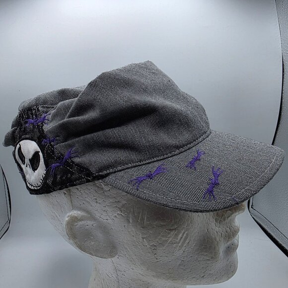 Nightmare Before Christmas Jack Skellington Adult Gray Herringbone Cap Purple - Picture 1 of 9